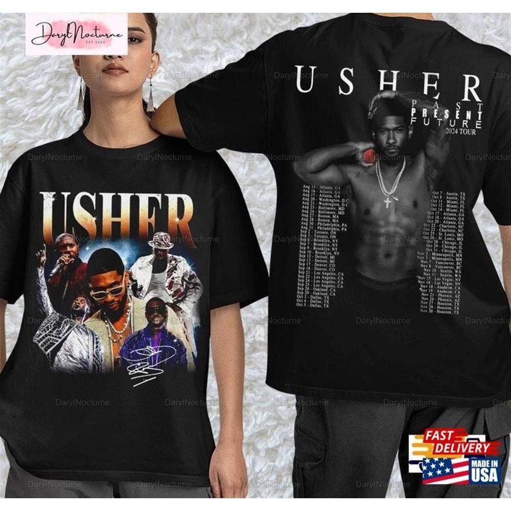 Usher World Tour Past Present Future Shirt Albums Tee Retro Unisex 2 Sided